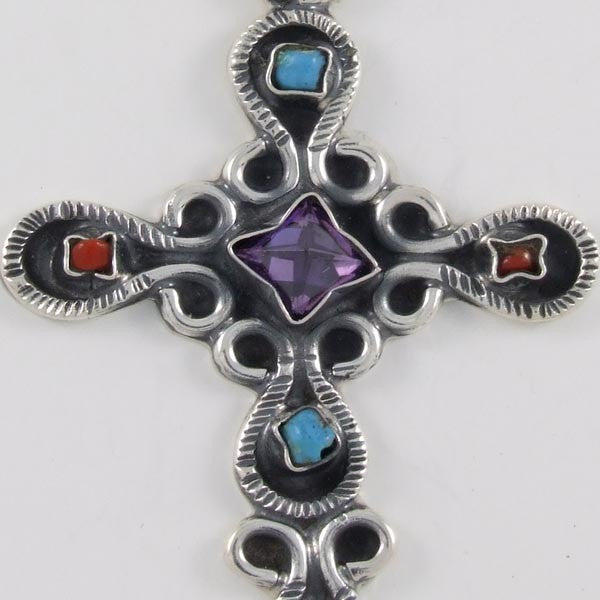 Turquoise & Coral Stones Cross