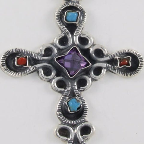 Turquoise & Coral Stones Cross