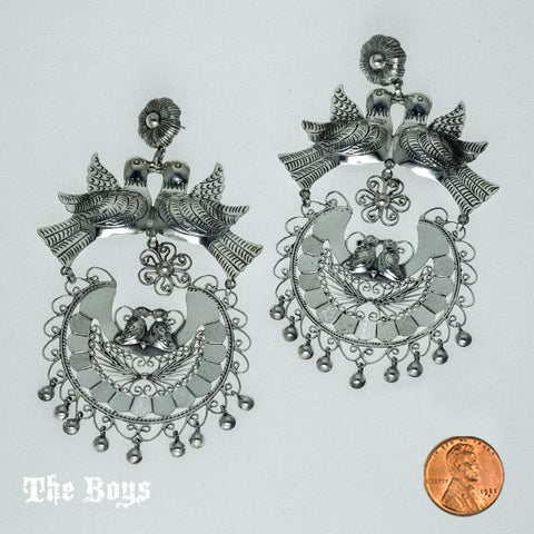 Birds Filigree Plain Earrings Mexican Sterling Silver