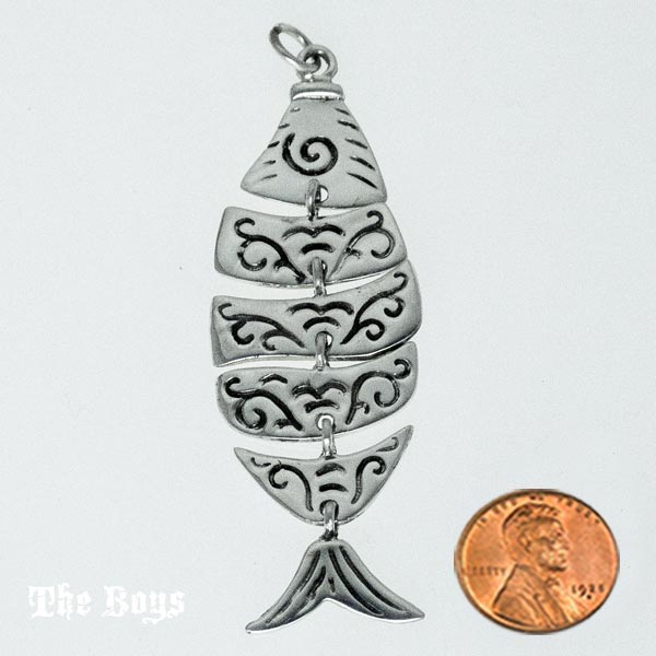 Fish Decorated Plain Pendant Mexican Sterling Silver