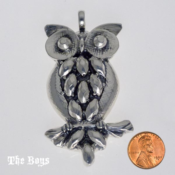 Owl Hammered Pendant Mexican Sterling Silver