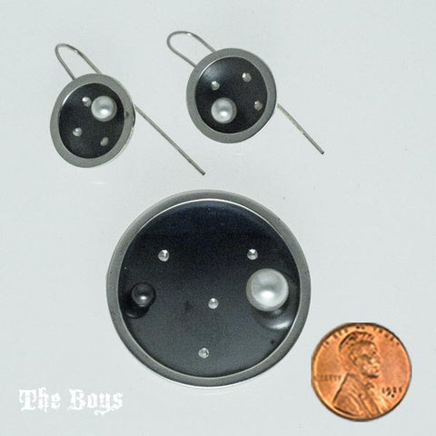 Set Plain Oxidized Pendant & Earrings Mexican Sterling Silver