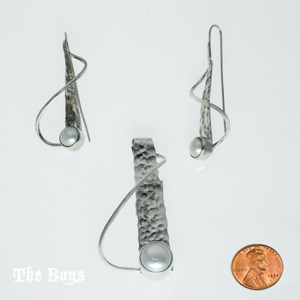 Set Hammered Pendant & Earrings Mexican Sterling Silver