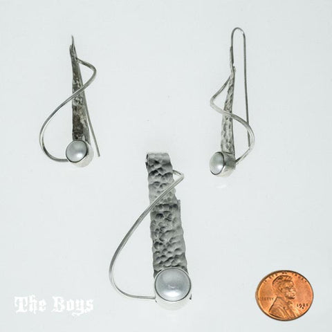 Set Hammered Pendant & Earrings Mexican Sterling Silver