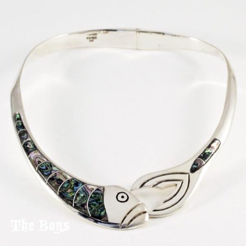 Fish Necklace Abalone Mexican Sterling Silver